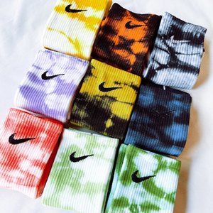 9 pairs Tie Dye NIKE Unisex Crew Cotton Socks